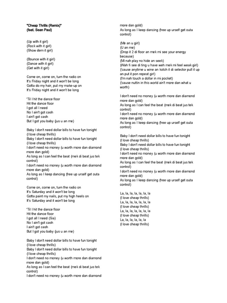 Cheap Thrills Lyrics