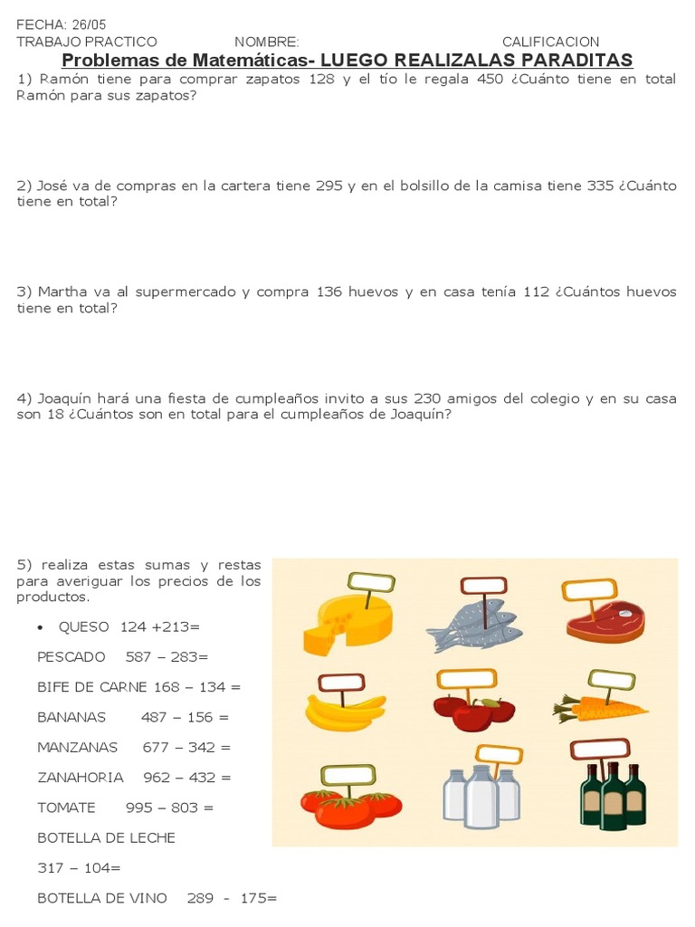3 Trabajo Practico Sumas y Restas Con Cienes | PDF
