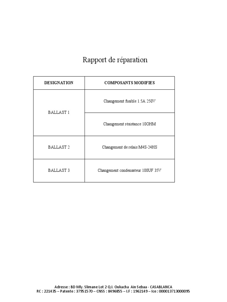 Rapport de Reparation | PDF