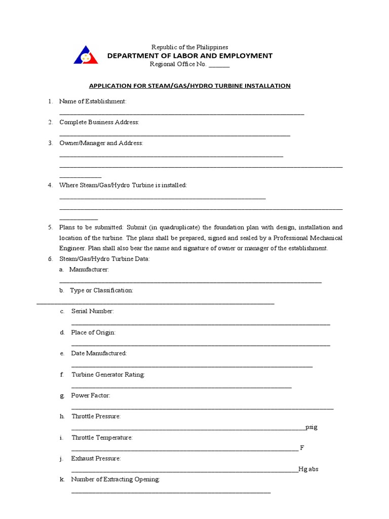 Turbine Installation Application | PDF | Turbine | Steam
