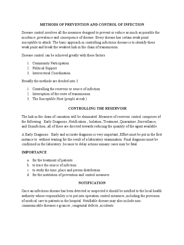 Methods of Prevention and Control of Infection PDF Infection