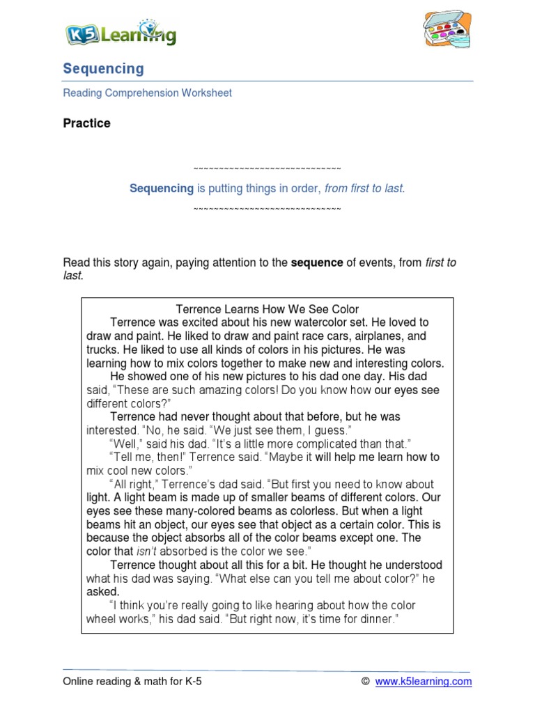 Sequencing Reading Comprehension Pdf
