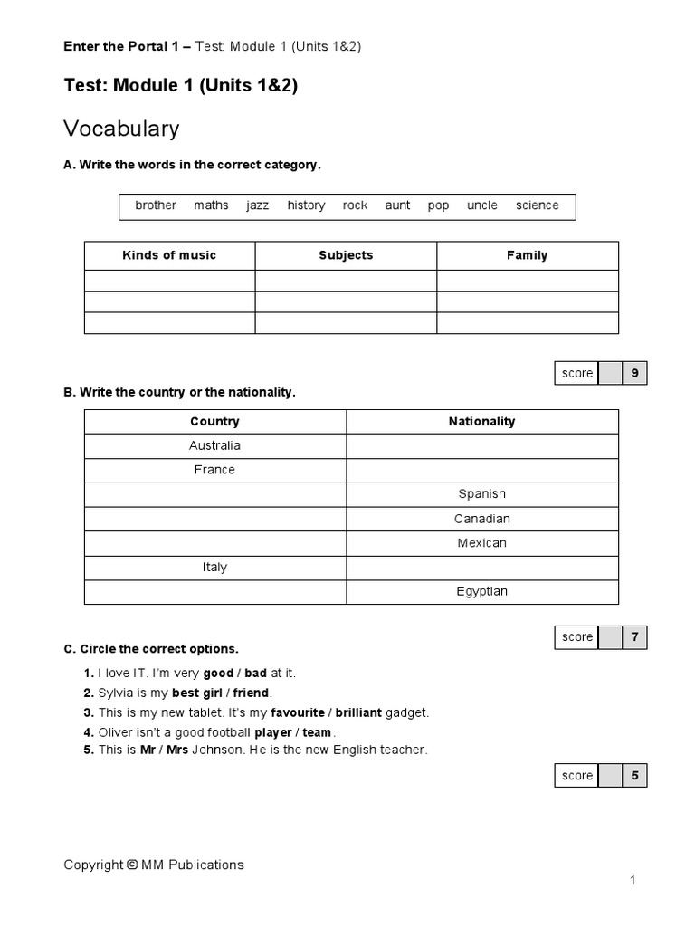 Enter - The - Portal - 1 - Test - 1 - Module 1 | PDF | Linguistics ...