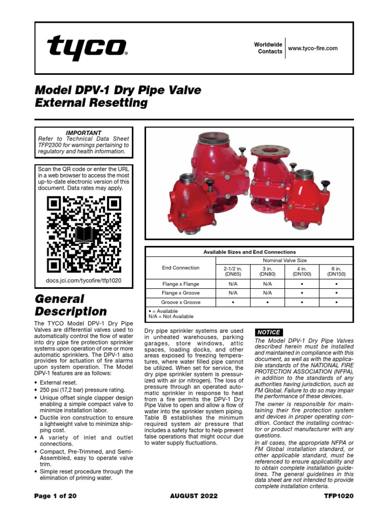 Tyco Dry Pipe Valve DPV1 PDF Fire Sprinkler System Valve