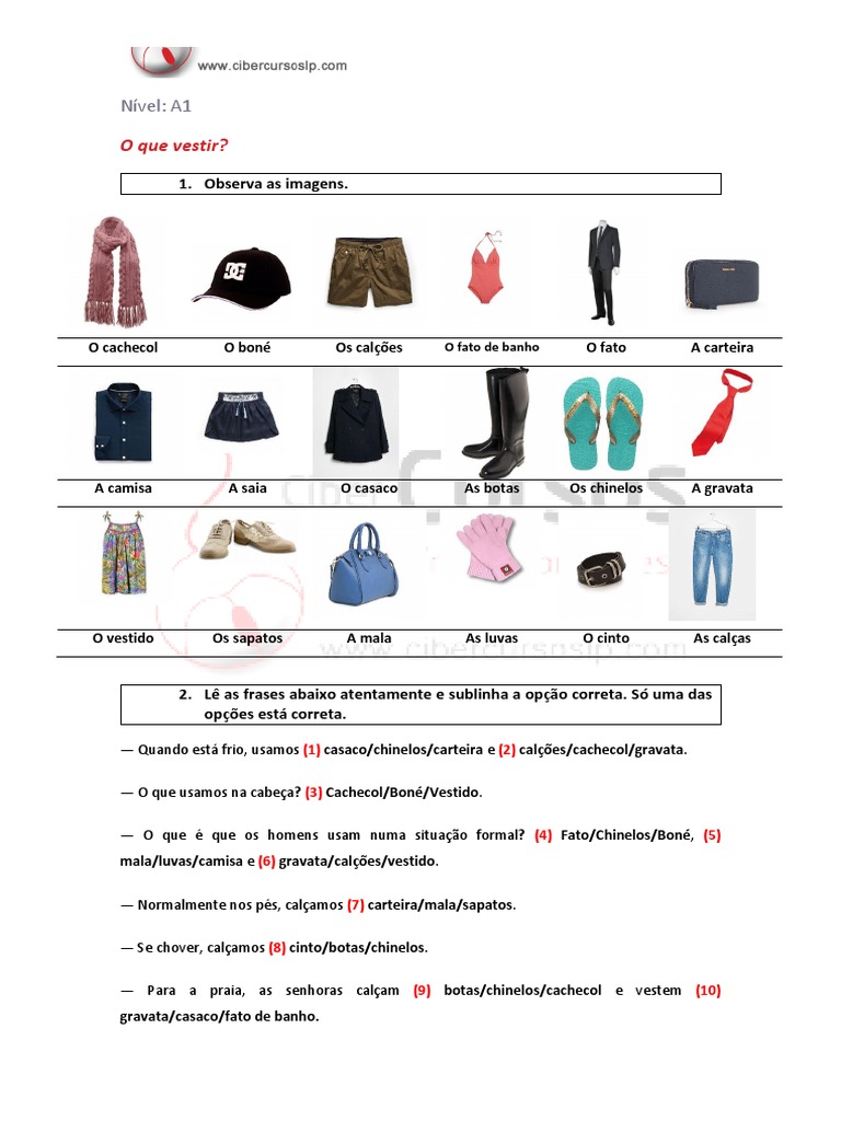 Flashcards Roupa E Vesturio A1 Ficha Interativa Topworksheets