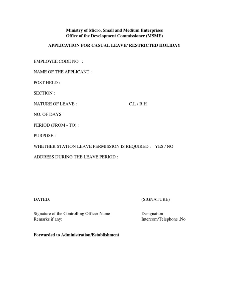 Casual Leave Application Form Template | PDF