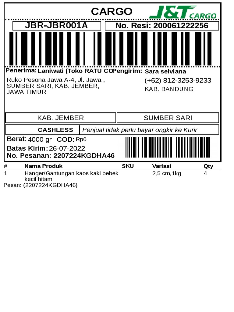 Label Pengiriman - Kargo - 1 | PDF