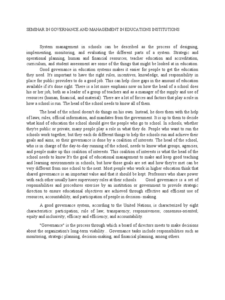Governance and Management in Education | PDF | Governance | Goal