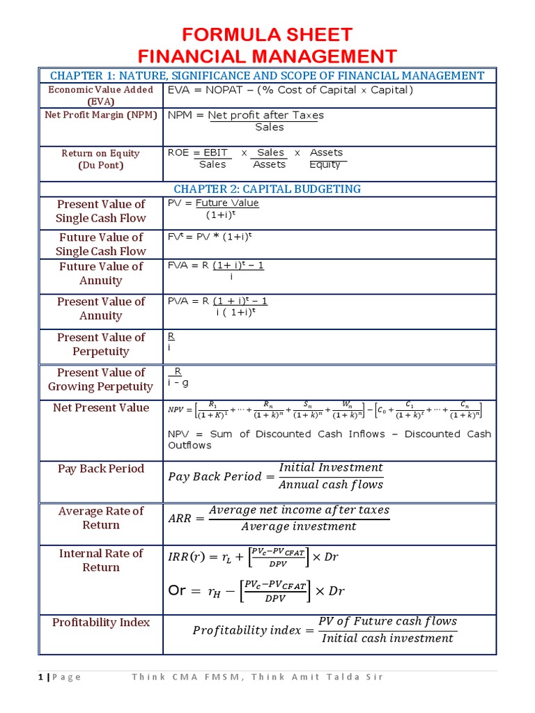 FMSM FORMULA SHEET-Executive-Revision | PDF | Net Present Value ...