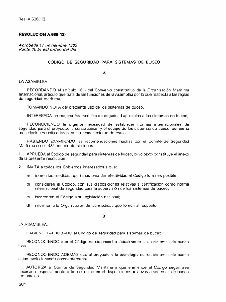 Codigo de Seguridad para Sistemas de Buceo Omi PDF | PDF