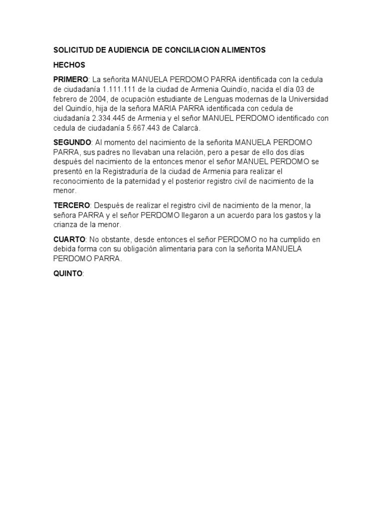 Solicitud De Audiencia De Conciliacion Alimentos Pdf