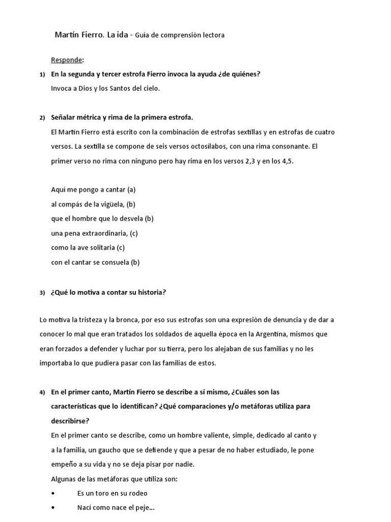 Martin Fierro La Ida Pdf Rima Metro Poesía