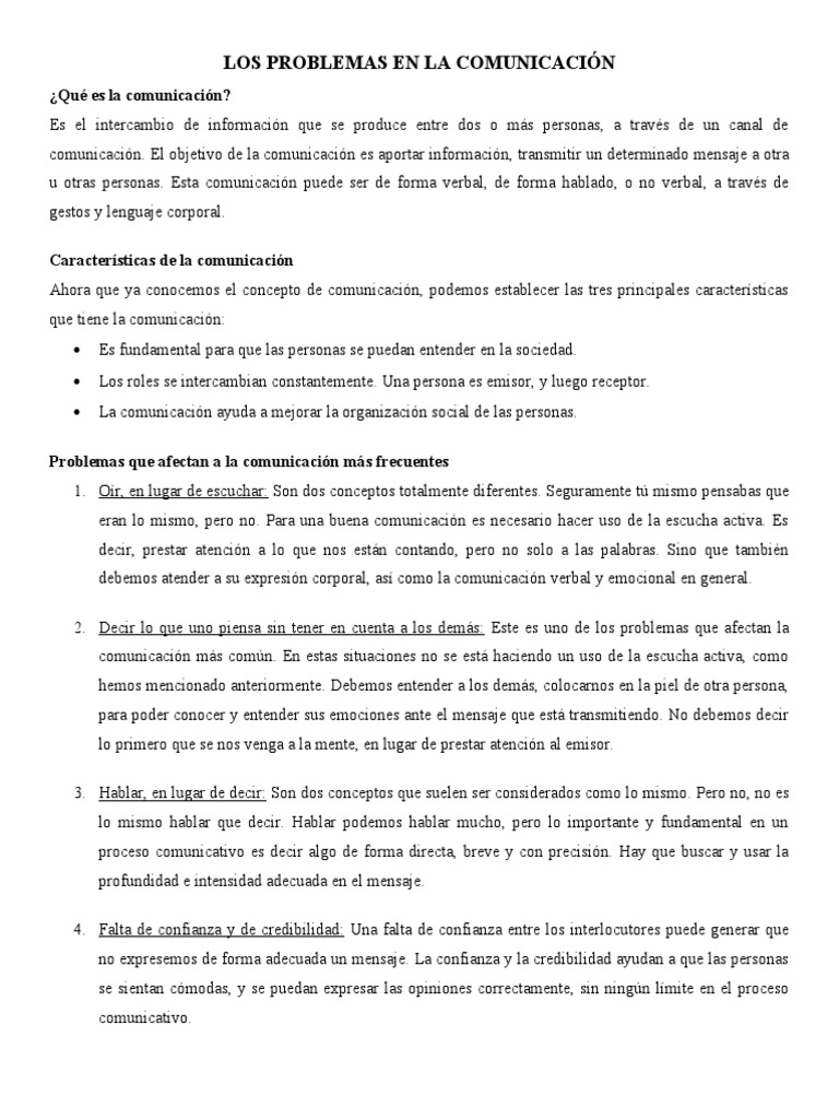 Los Problemas en La Comunicación | PDF