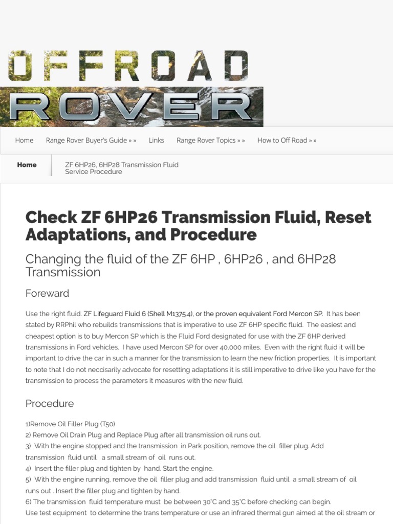 ZF 6HP26, 6HP28 Transmission Fluid Service Procedure PDF Transport
