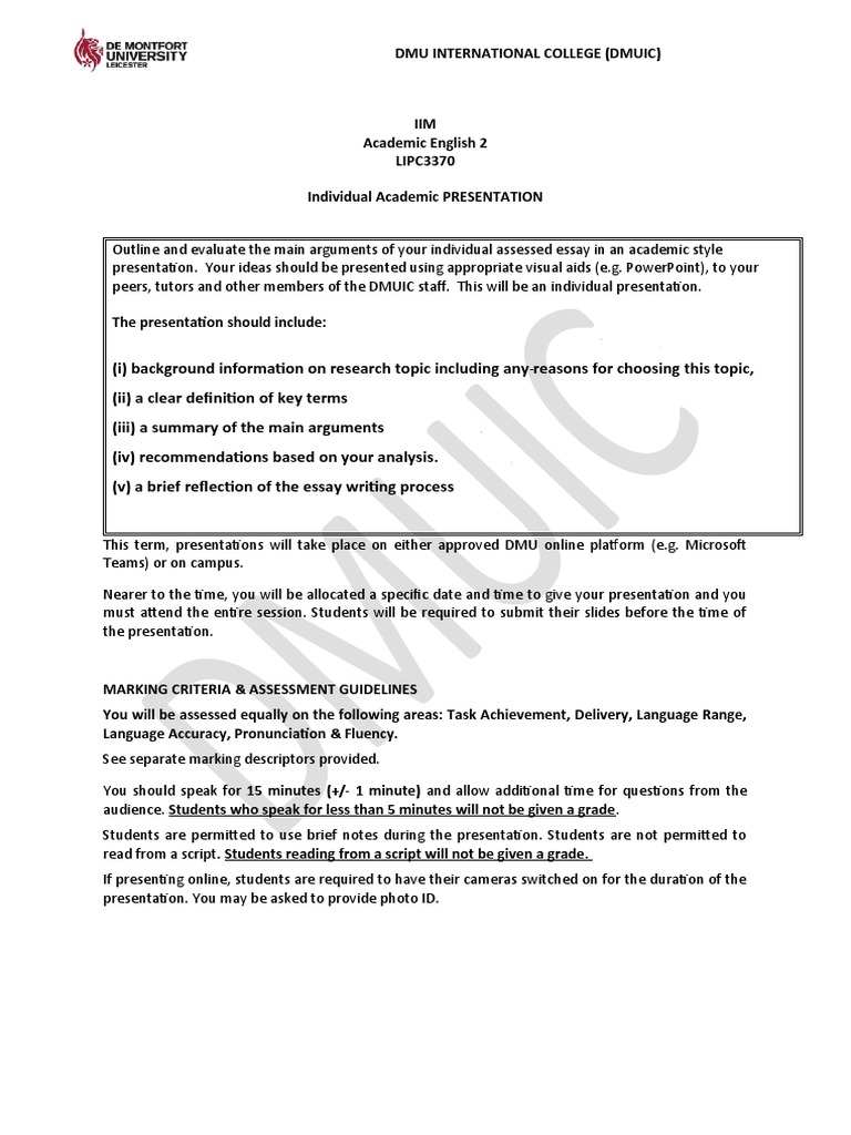 Individual Presentation Brief | PDF | Vocabulary | Grammar