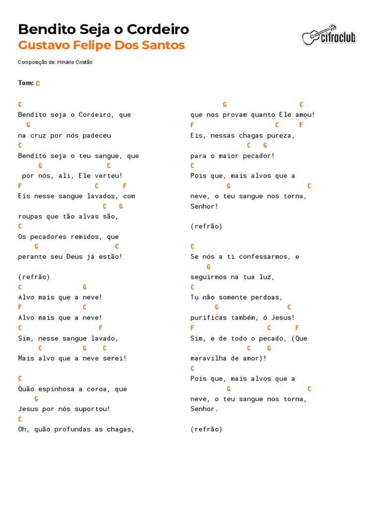 Cifra Club - Gustavo Felipe Dos Santos - Bendito Seja o Cordeiro | PDF ...