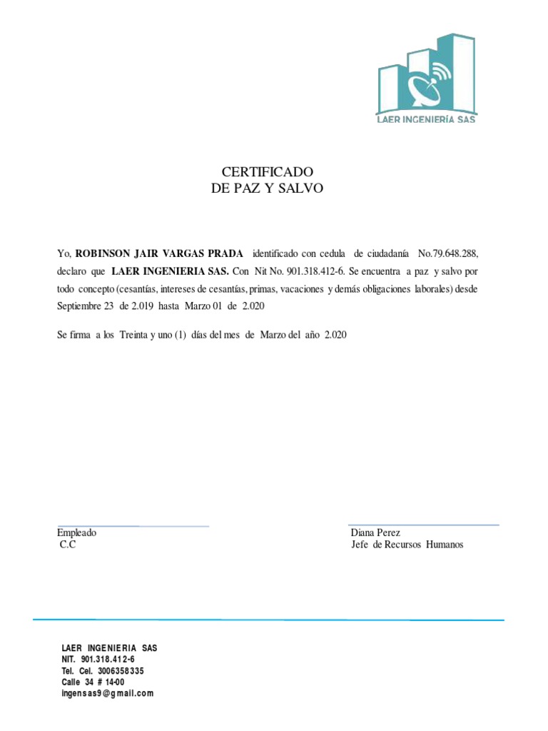 Paz y Salvo Robinson Diaz | PDF