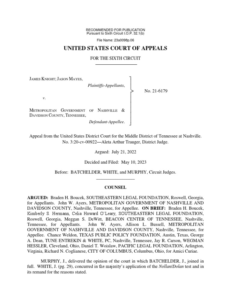 Knight v. Metro. Gov't of Nashville, No. 216179 (6th Cir. May 10, 2023