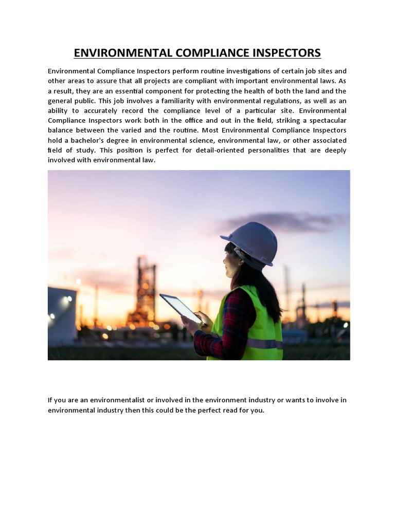 Environmental Compliance Inspectors PDF Occupational Safety And