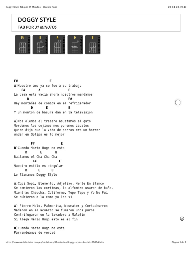 Doggy Style Tab Por 31 Minutos - Ukulele Tabs | PDF