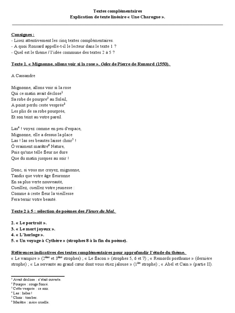 Analyse des thèmes de Ronsard et Baudelaire | PDF