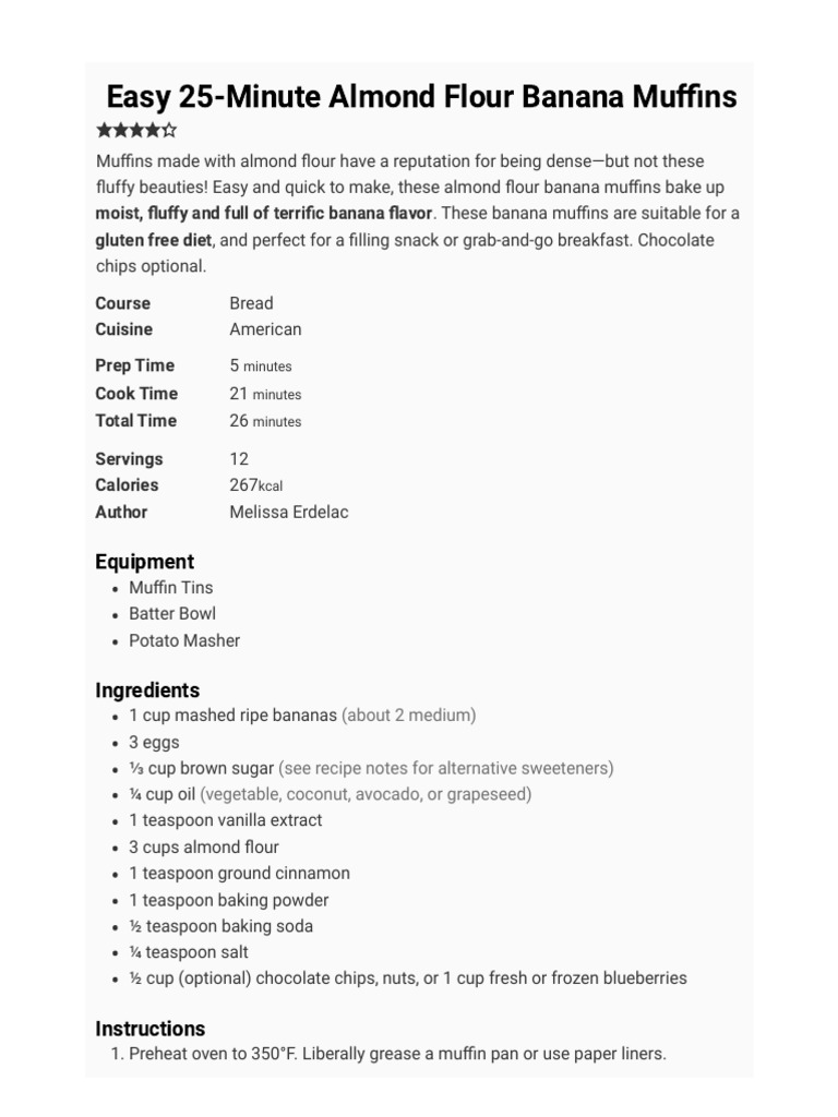 Almond flour banana muffins pdf wellness