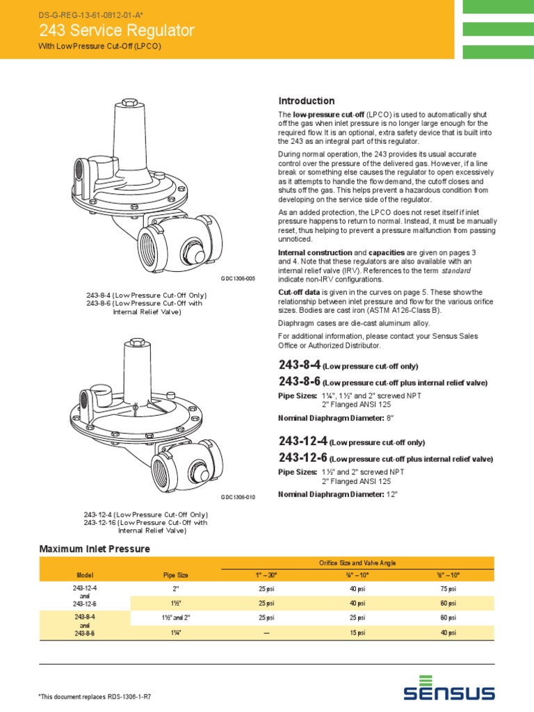 Model 243 LPCO Service Regulator Data Sheet PDF Valve Mechanical Engineering