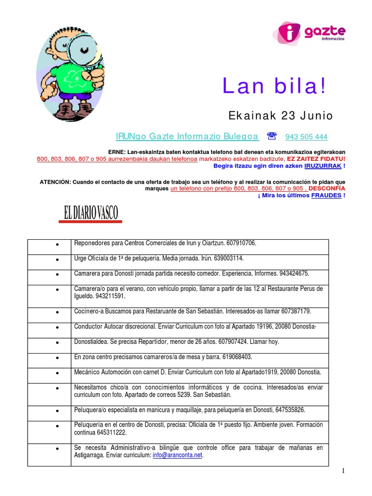 Lan Bila!: Ekainak 23 Junio | PDF