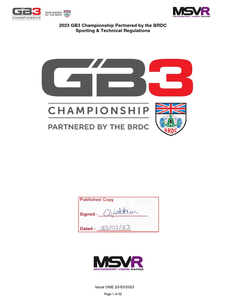 2023 GB3 Championship Regulations ISSUE ONE PDF Motorsport Land Vehicles