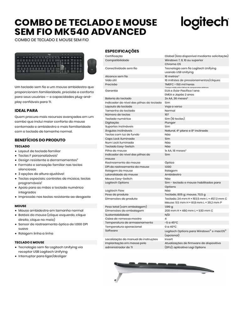 mk540 Advanced Wireless Combo Data Sheet | PDF | Teclado de computador ...