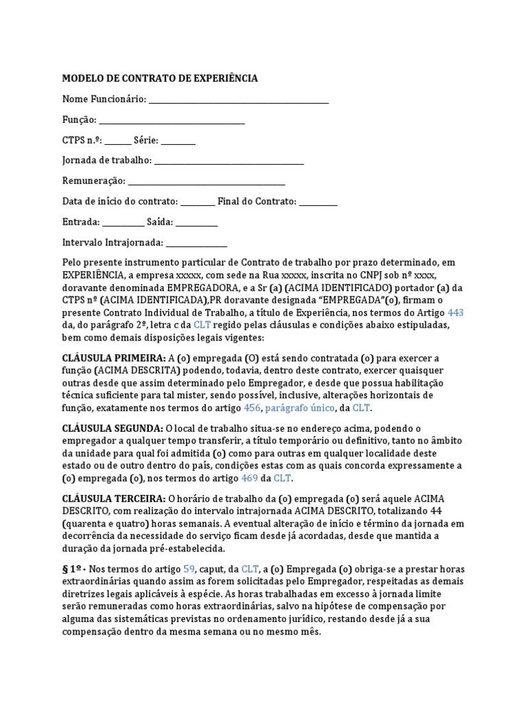 Modelo de Contrato de Experiencia | PDF