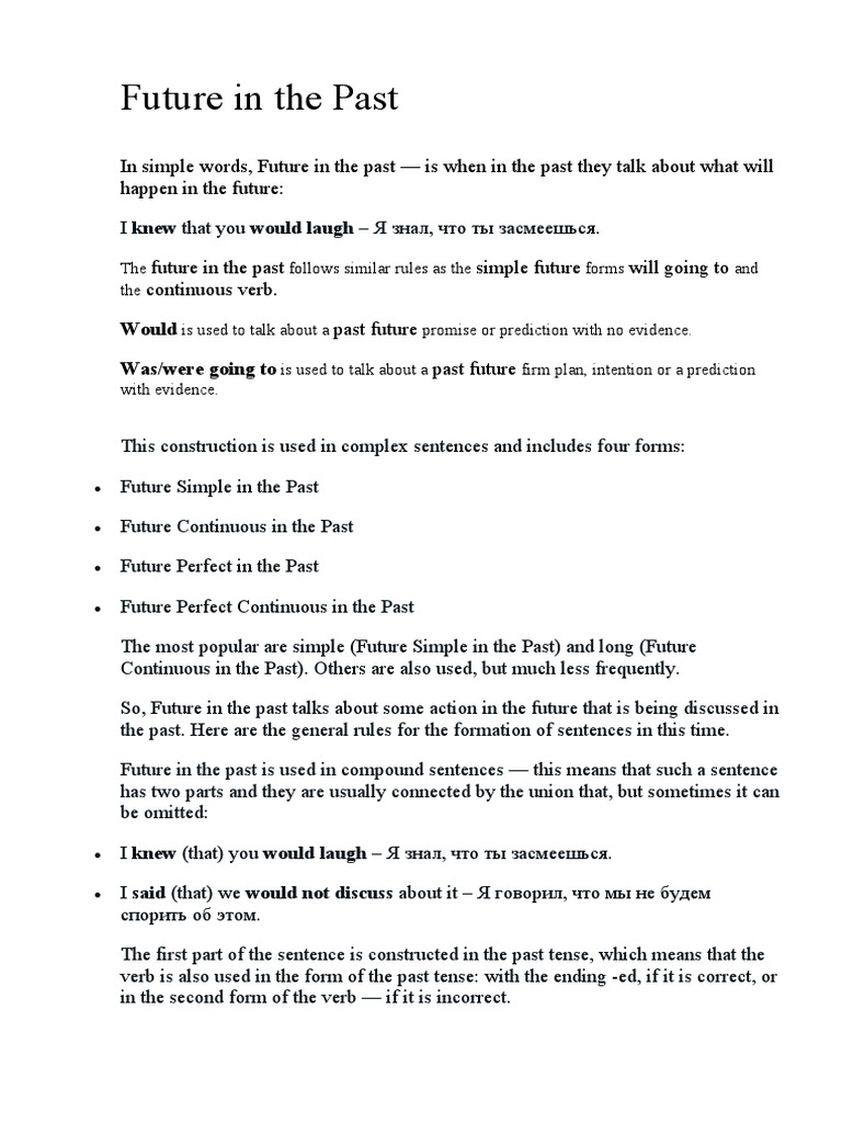 Future in The Past | Download Free PDF | Perfect (Grammar) | Verb