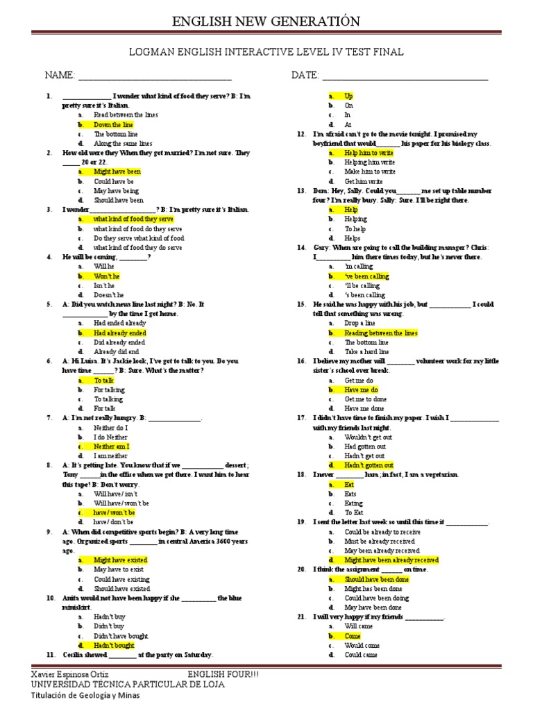 English Level IV Test Review | PDF | Tea | Mobile Phones