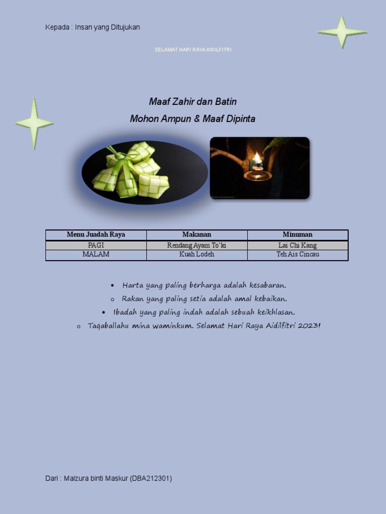 Menu Juadah Raya Aidilfitri 2023 | PDF | Memasak, Makanan, & Anggur
