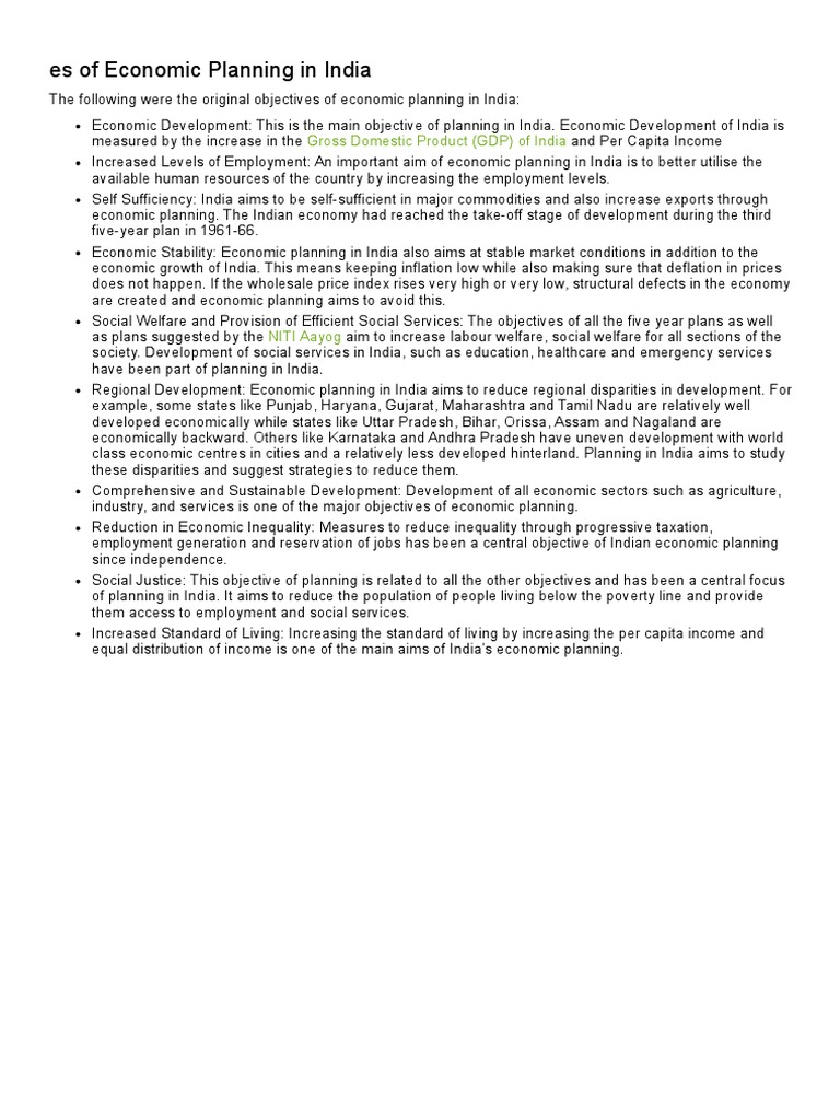 Objectives of Planning in India (BYJUS) | PDF | Economies | Economics