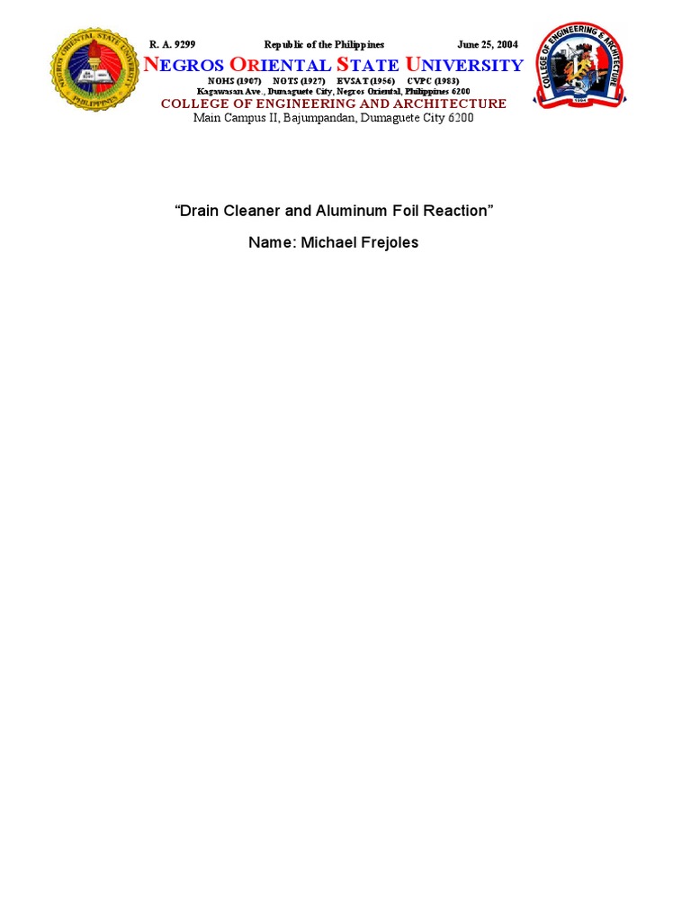 Drain Cleaner and Aluminum Foil Reaction PDF Aluminium Balloon