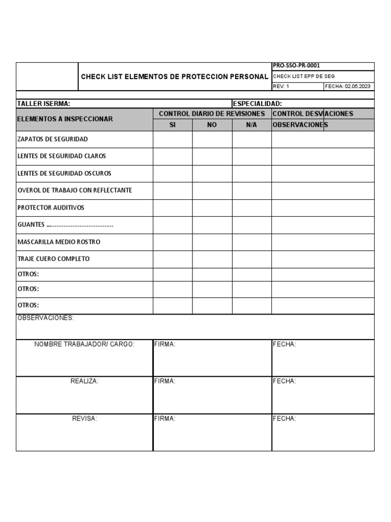 Check List EPP de Seguridad | PDF