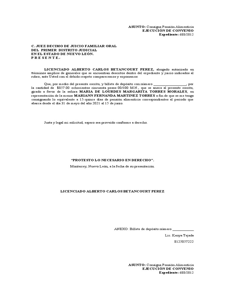 Allega Billete de Deposito | PDF | Pensión alimenticia | Principios éticos