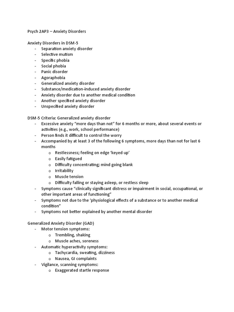 Overview of Anxiety Disorders in DSM-5 | PDF | Anxiety Disorder | Phobia