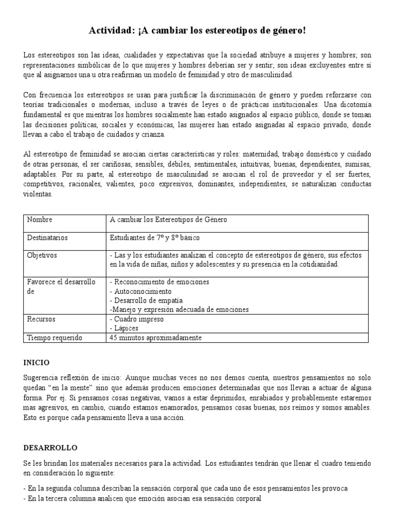 Estereotipos de Genero. | PDF | Estereotipos | Pensamiento