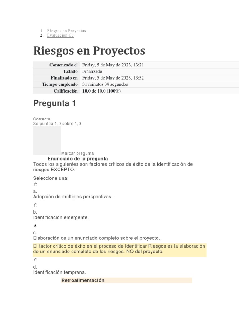 C3 - Riesgos en Proyectos | PDF | Cognición | Ciencia cognitiva