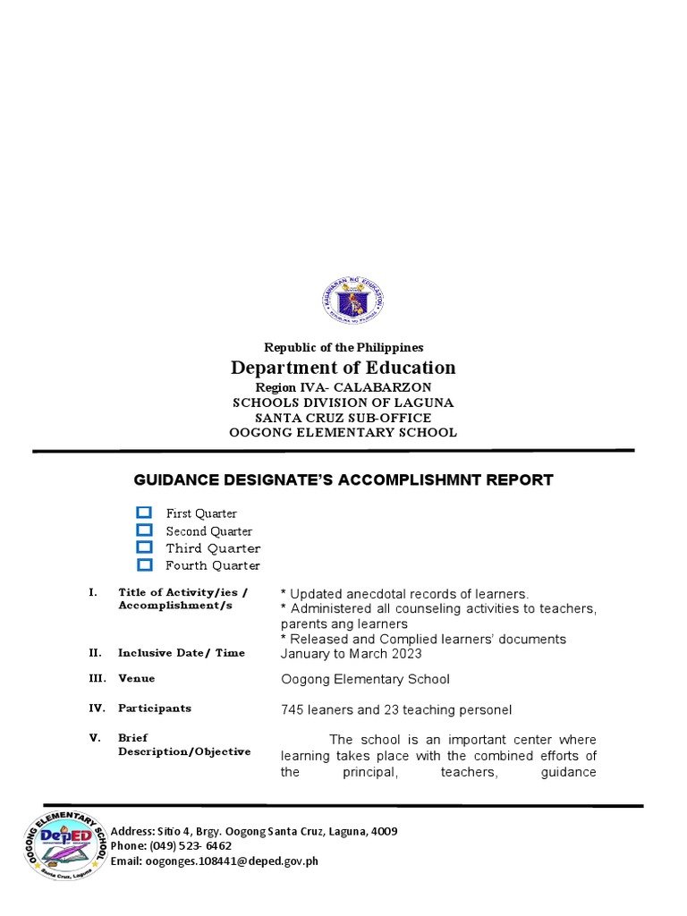 Oogong Elementary Guidance Report | PDF | Cognition | Behavior Modification