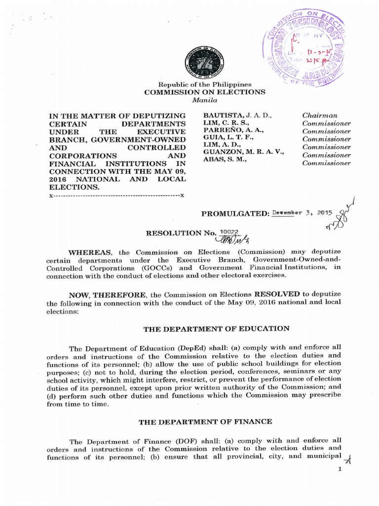 Comelec Resolution10022 | PDF