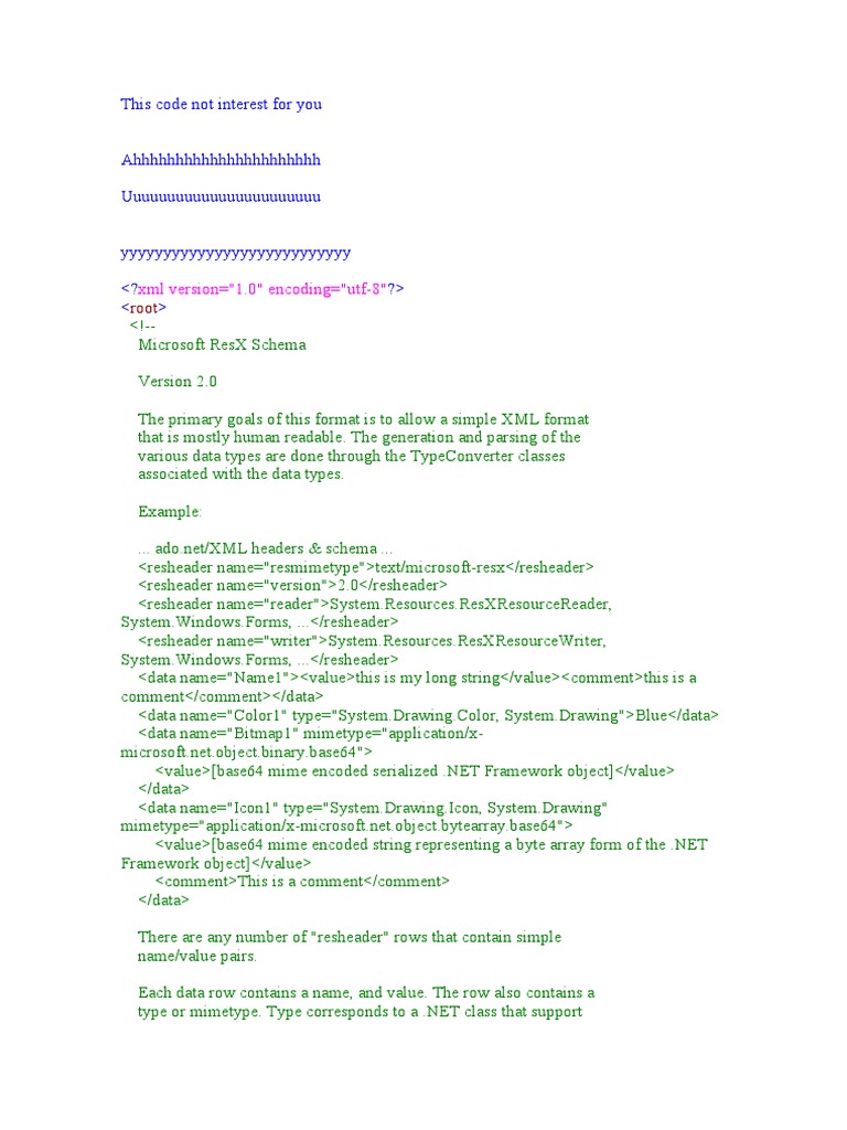 Analysis of an XML document structure containing Microsoft ResX