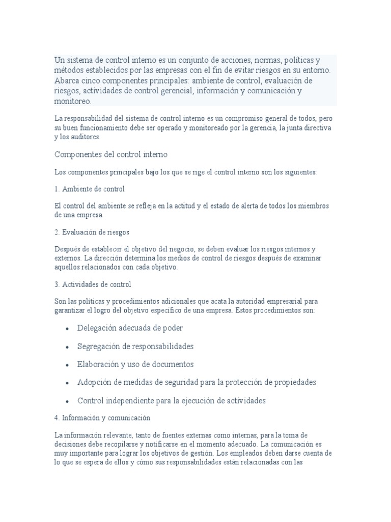 Sistema de Control Interno | PDF | Auditoría | Contabilidad