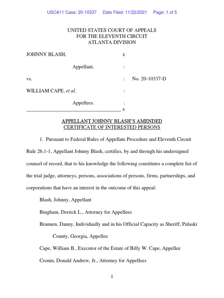 Blash v. Cape: Certificate of Interested Persons | PDF | United States ...