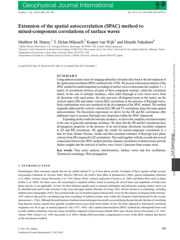 Extension of The Spatial Autocorrelation (SPAC) Method To Mixed ...
