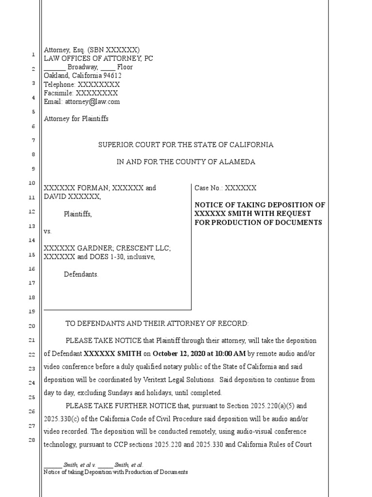 Notice of Deposition PDF Deposition (Law) Public Law