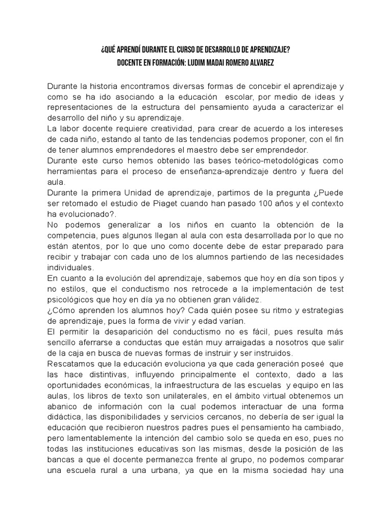 Texto Reflexivo PDF | PDF | Aprendizaje | Maestros