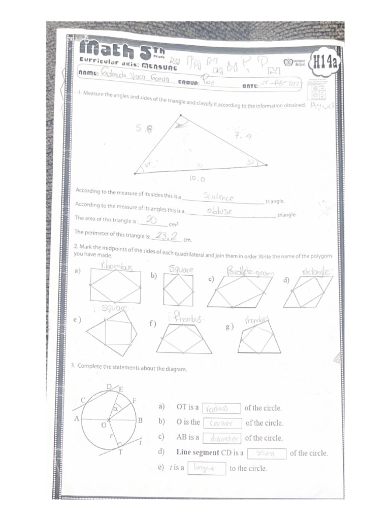 Measure the angles and sides of the triangle and classify it according